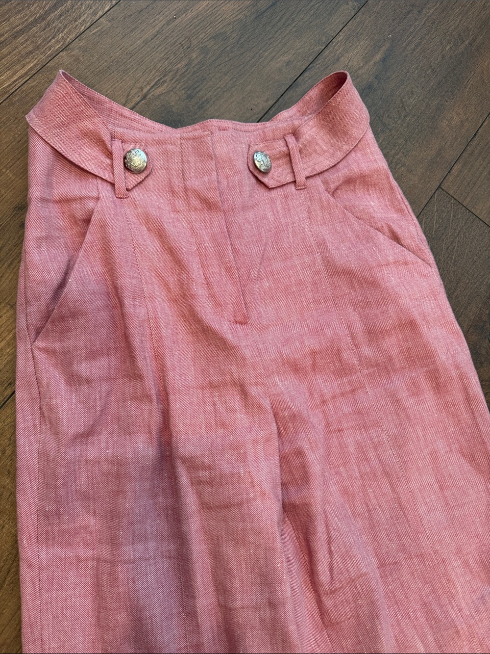 Veronica Beard Pink linen blend Wide Leg Pants with silver Buttons 4